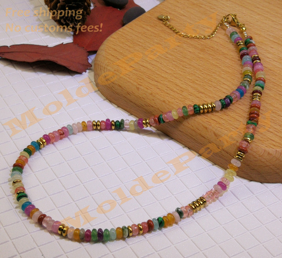 40cm Colorful Mixed Gemstone Rondelle Beaded Choker Boho Rainbow Necklace Gift