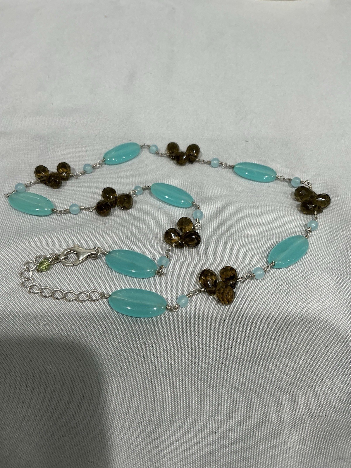 925 Silver Crystal Beaded Station Necklace 18in Lobster Clasp