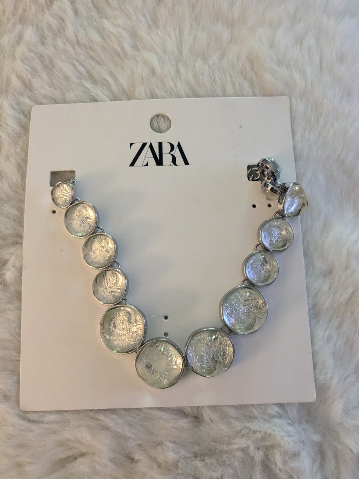 NWT Zara Romantic Feminine Necklace Silver Crystal Glass Beads Size 17″ L