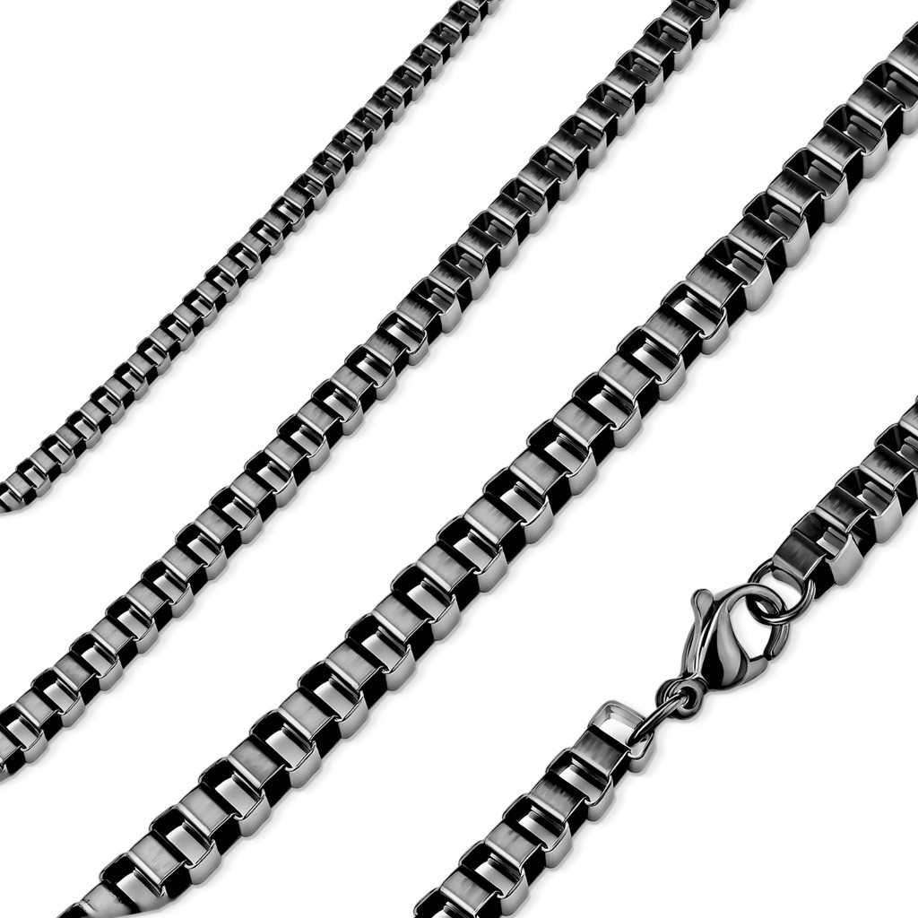 Stainless Steel Black Box Chain Necklace (Choose Width and Length)