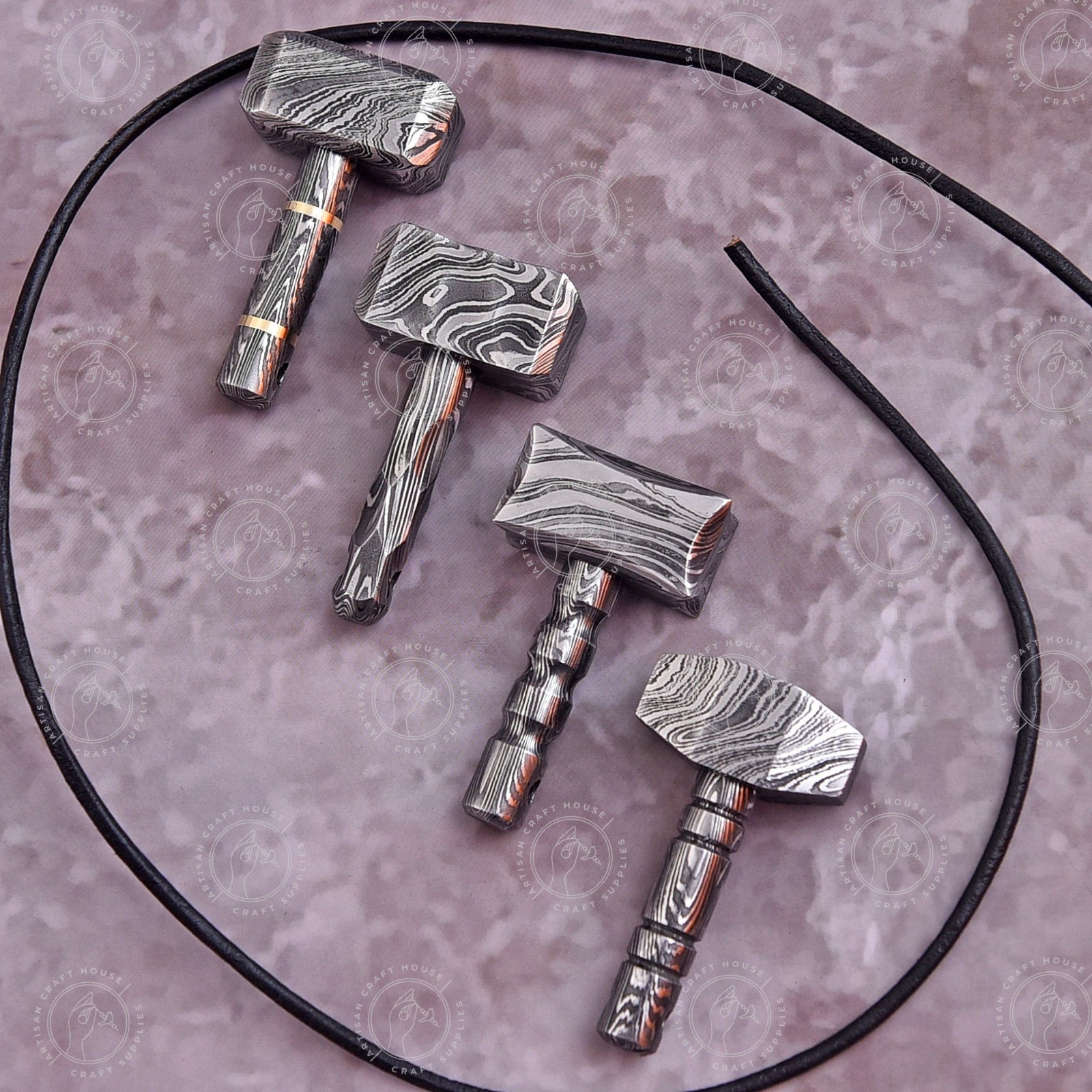 Multi Design Viking Thor Hammer Pendant Set Damascus Steel Gift