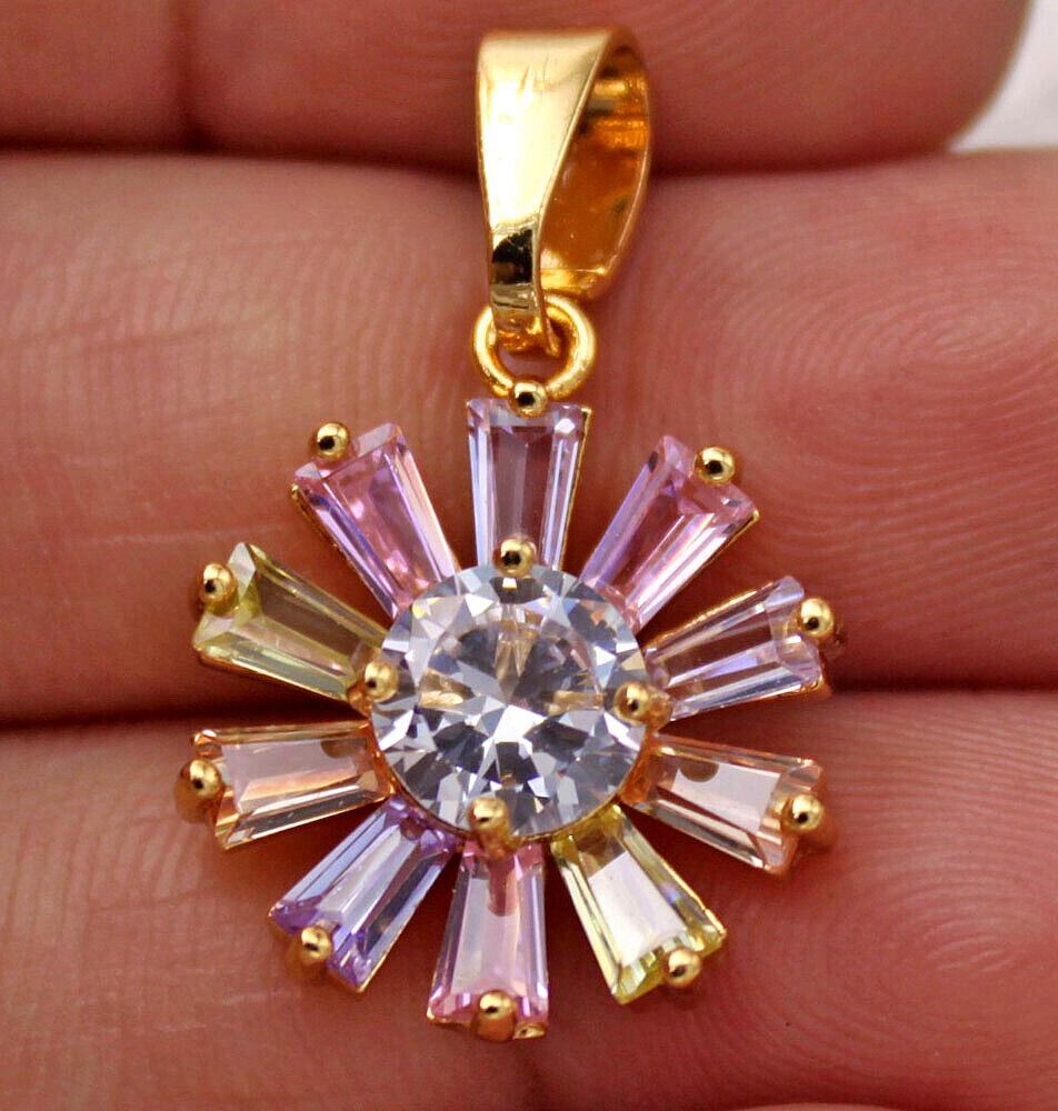Pretty 18K Yellow Gold Filled Pastel Multicolor CZ Sunflower Pendant Necklace