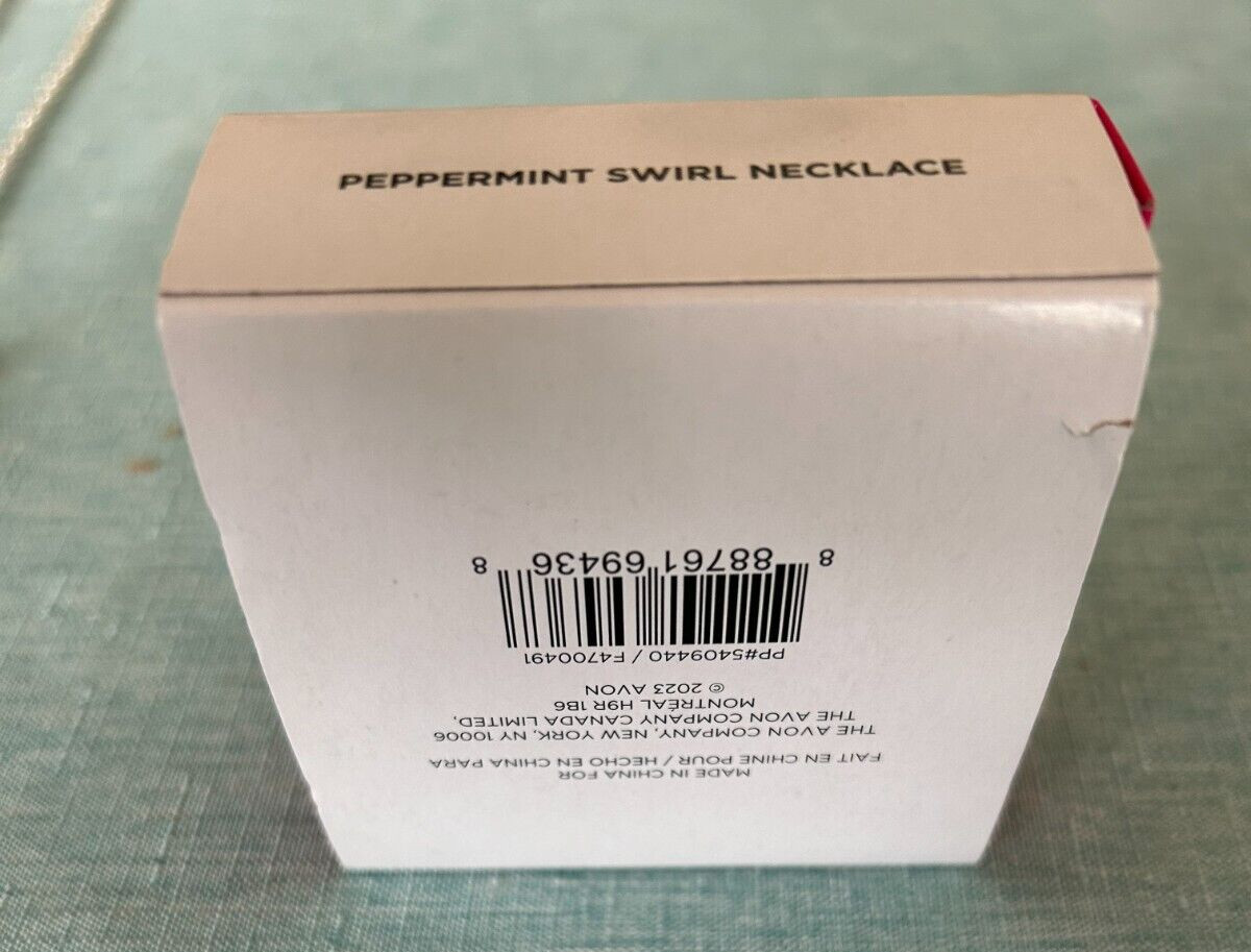 Avon Peppermint Swirl Necklace in Box 34″ with 3.5″ with extender 2023 Brand New