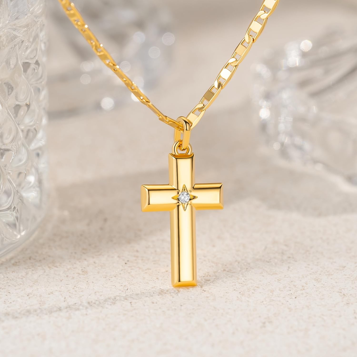 48cm 14k Gold Cross Necklace for Women Gold Necklace Cross Pendant Small Necklac