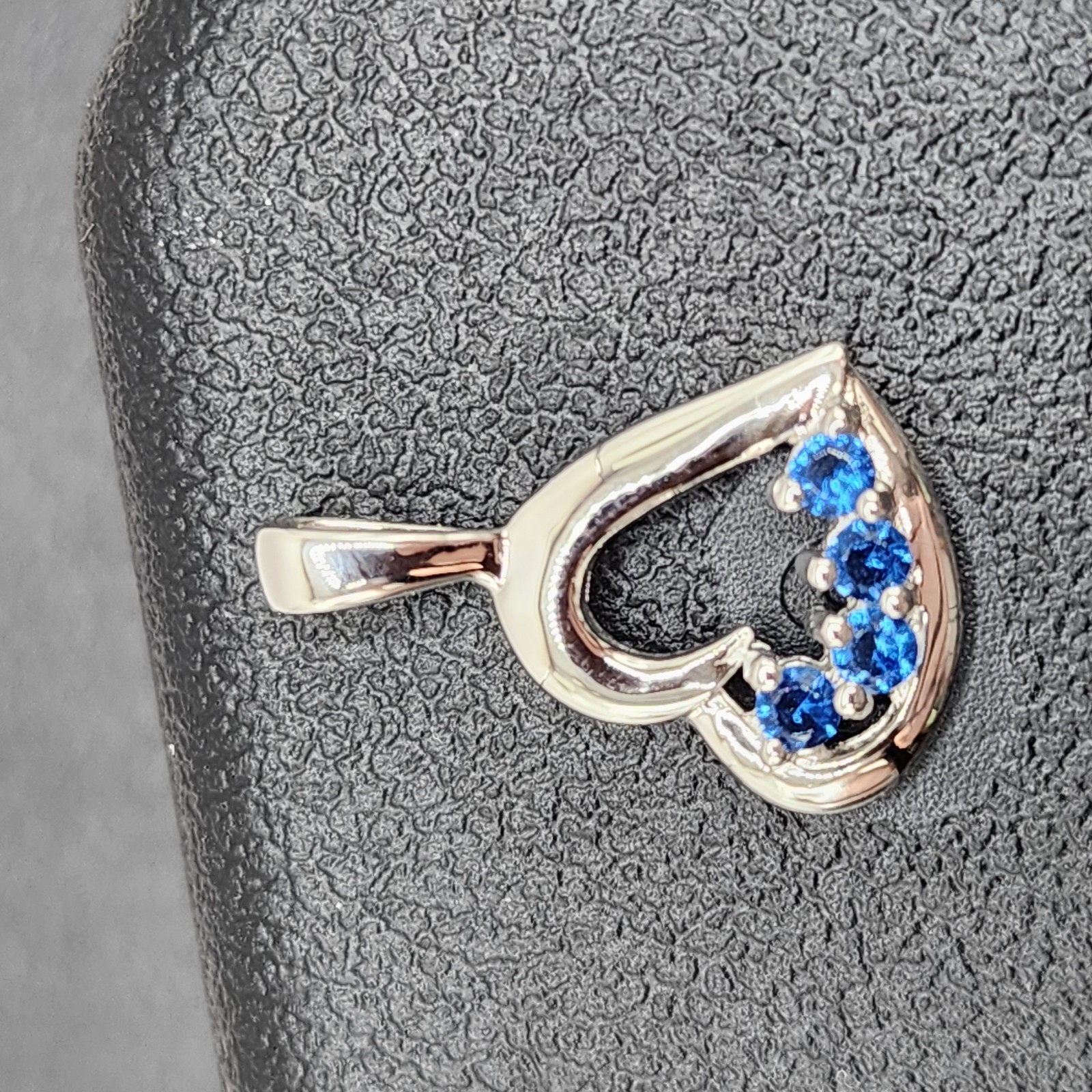 925 NEW Sterling Silver Pendant-Heart w/Blue Cubic Zirconias 19mm L 12mm W
