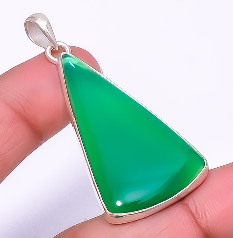 Green Onyx Handmade Silver Plated Jewelry Pendant 1.99″ P1425-82