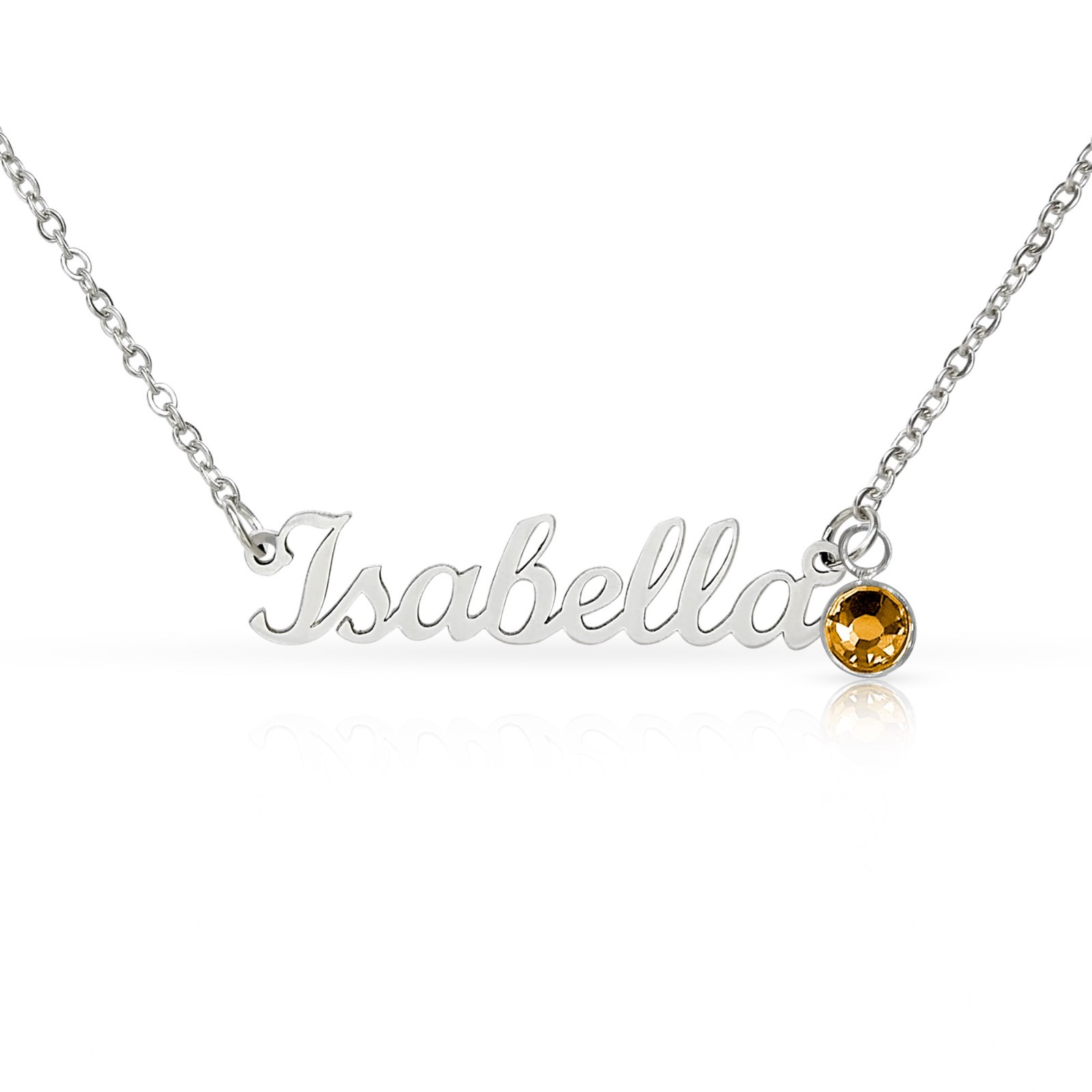 Personalized Name Necklace with Birthstone Custom Gift Box for Her Silver