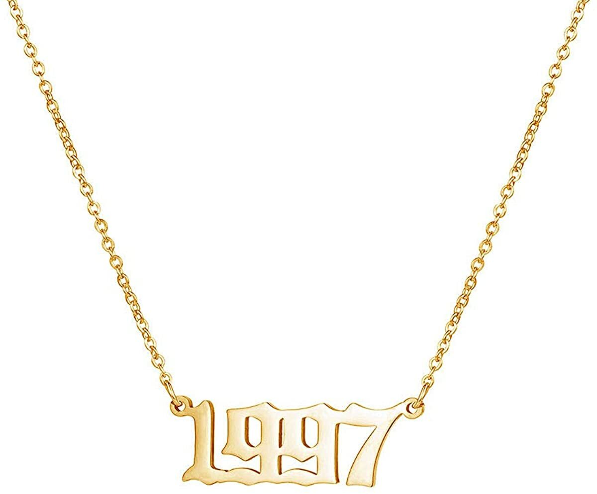 Birth Year Number 1997 Necklace with Chain 14k Gold Plated Sterling Silver