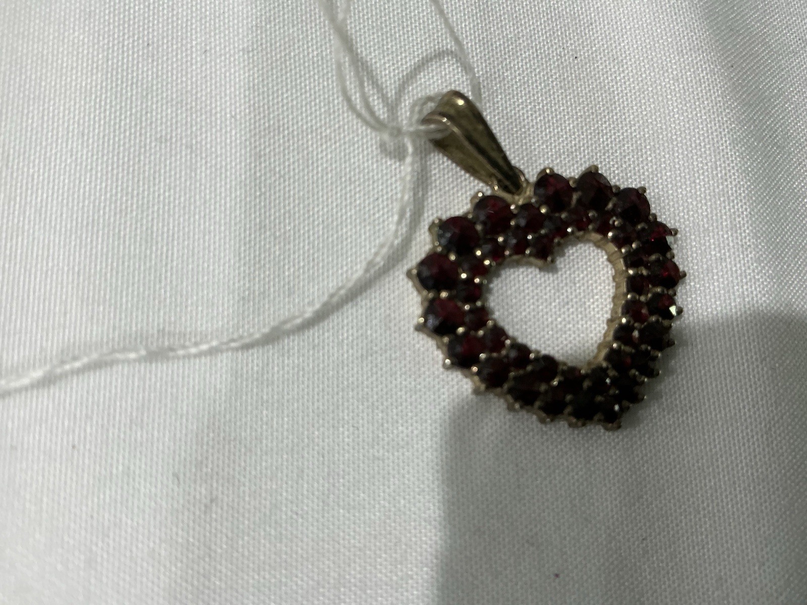 Stering Silver with Red Garnet Heart Charm Pendant