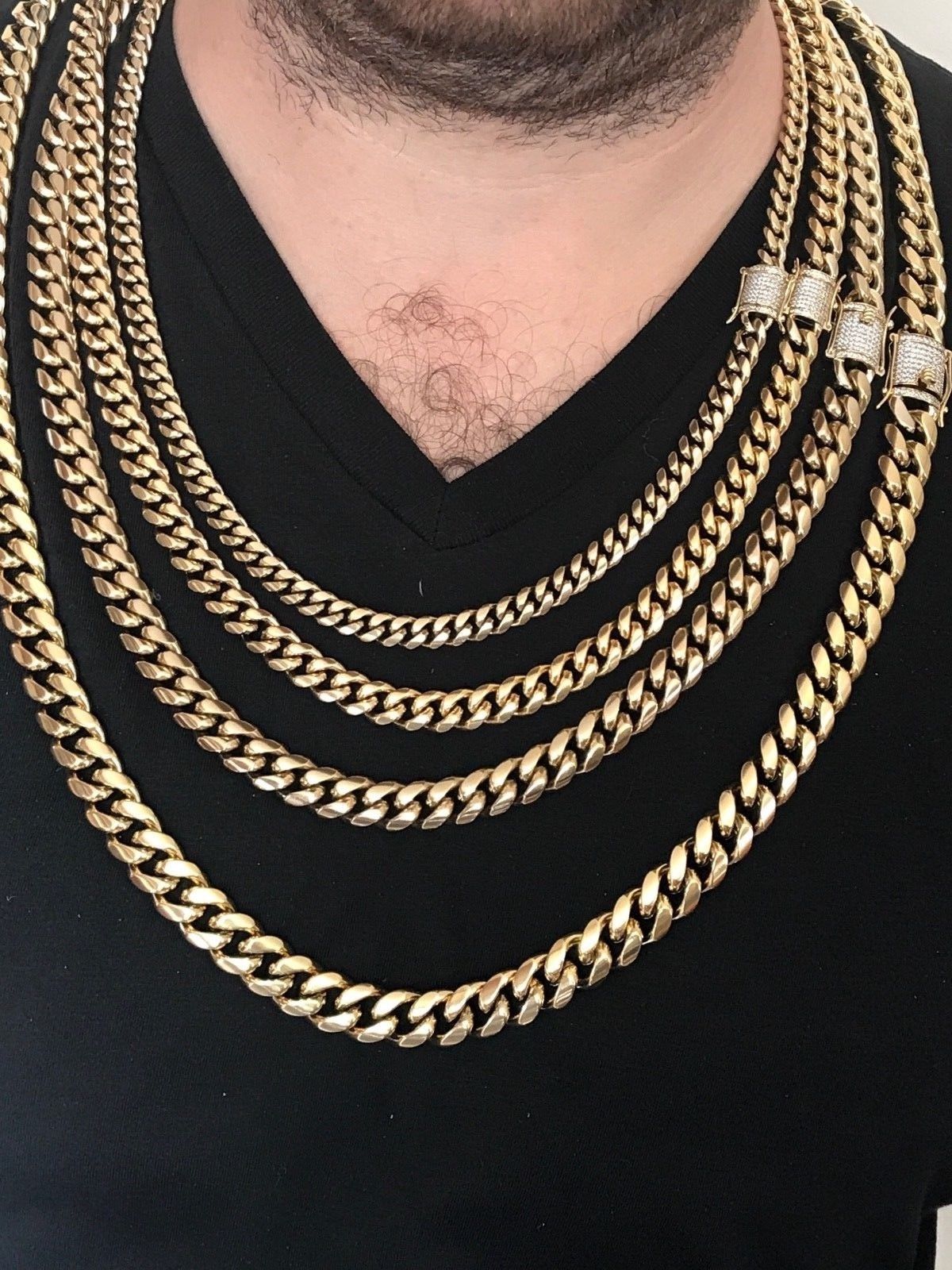 Miami Cuban Link Chain Necklace Rhinestone Clasp 18K Gold Plated Stainless Steel
