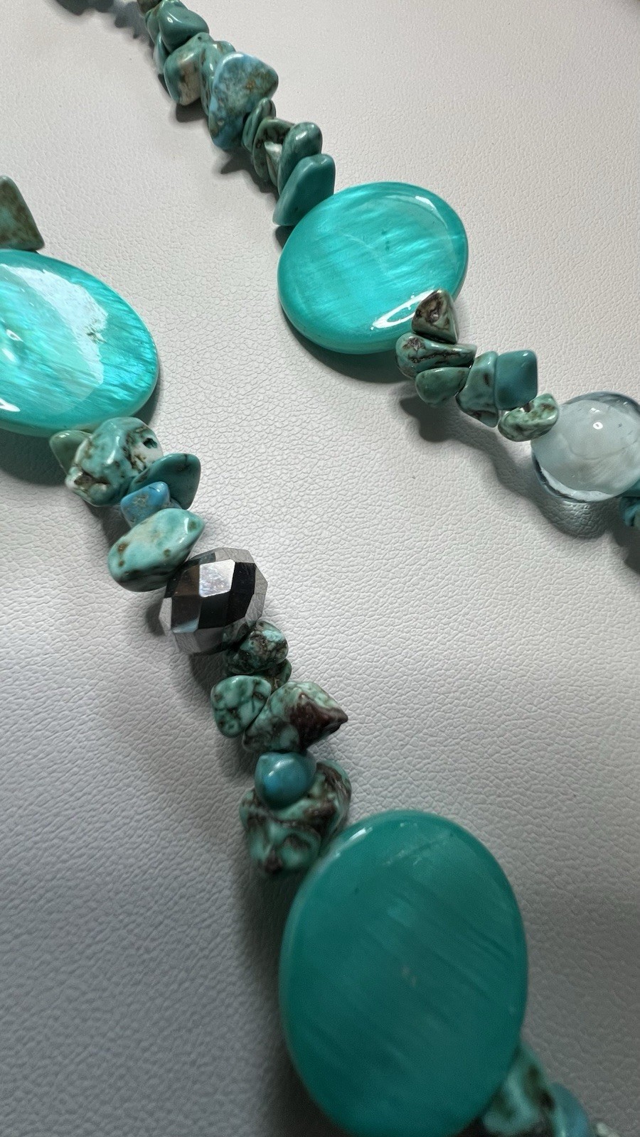 Erica Lyons Faux Turquoise/Glass/Metal Necklace Blue/Silver Tone Lobster Clasp