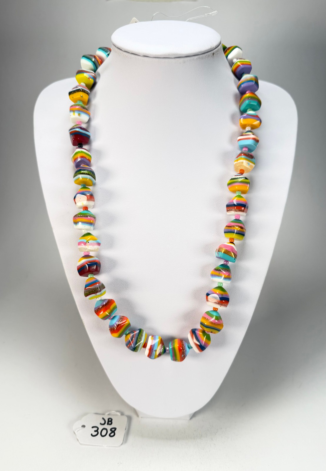 Jackie Brazil “Camille” Liquorice Stripes x Kandinsky Small Stones 70cm Necklace