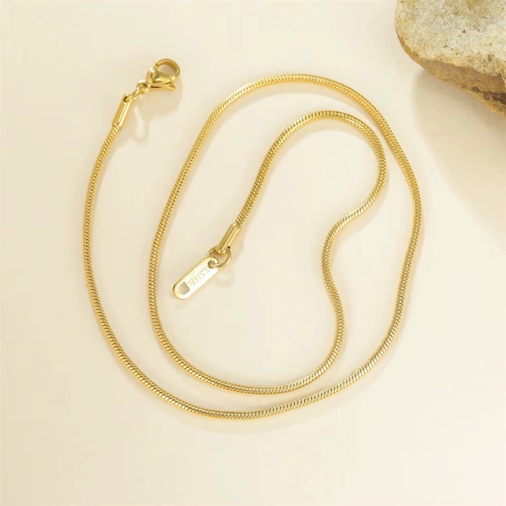 Round Snake Chain Necklace Women Men Stainless Steel 0.9mm 1.2mm 2mm Choker Gift
