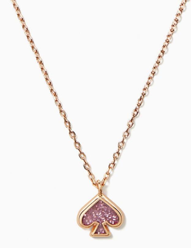 KATE SPADE EVERYDAY SPADE GLITTER ENAMEL MINI PENDANT NECKLACE PINK NWT $59