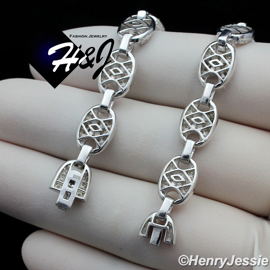 7″-8.5″MEN SOLID 925 STERLING SILVER 8MM ICY BLING CZ MARINER LINK BRACELET*SB18