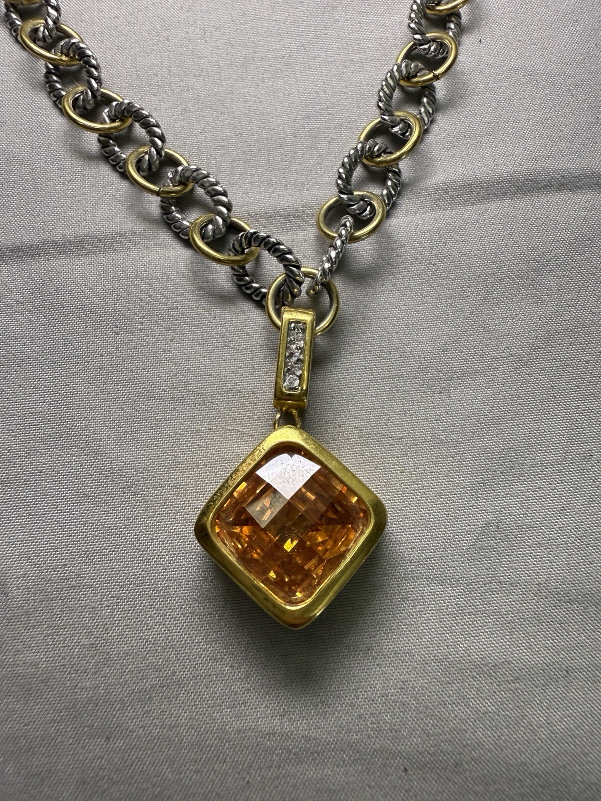 Brighton Mixed Metals Cable Chain Necklace Square Pendant