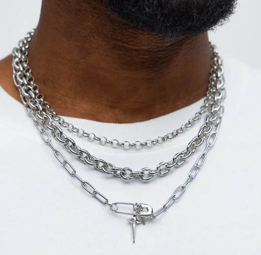 Men’s Fashion Nova Put Together Pendant Necklace Set – Silver 21 inch length