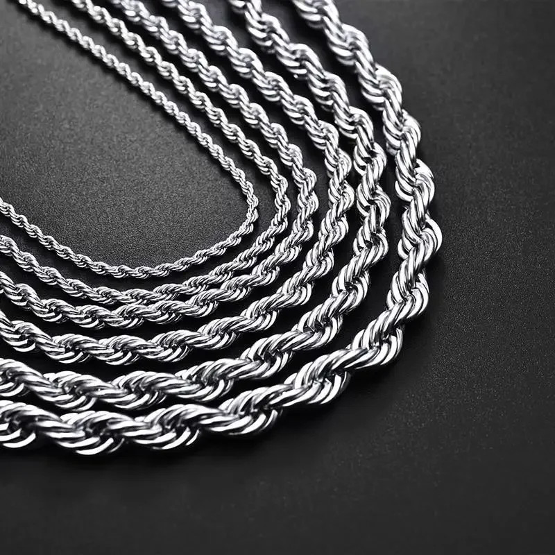 Sterling Silver 5/6/8MM 16-30 Inches Rope Chain Necklace For Men Women.