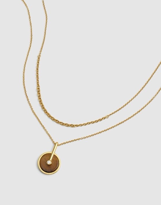 Madewell Two-Pack Stone Inlay Coin Necklace Set Tigers Eye NEW