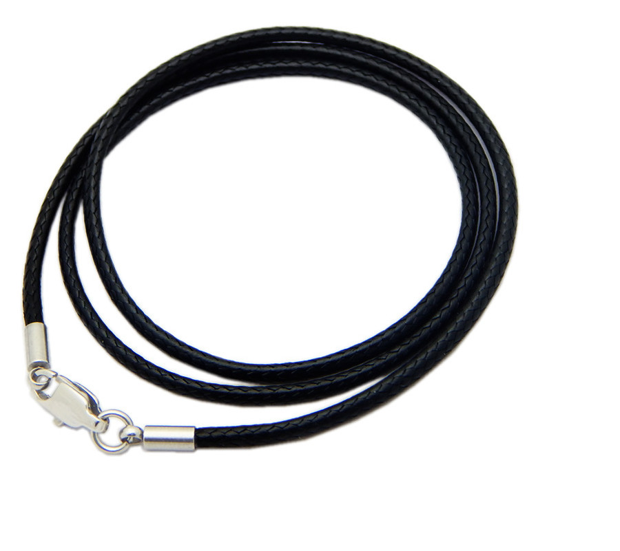 2mm Black Rope Leather Cord Chain Necklace Stainless Steel Lobster Clasp 16-24″