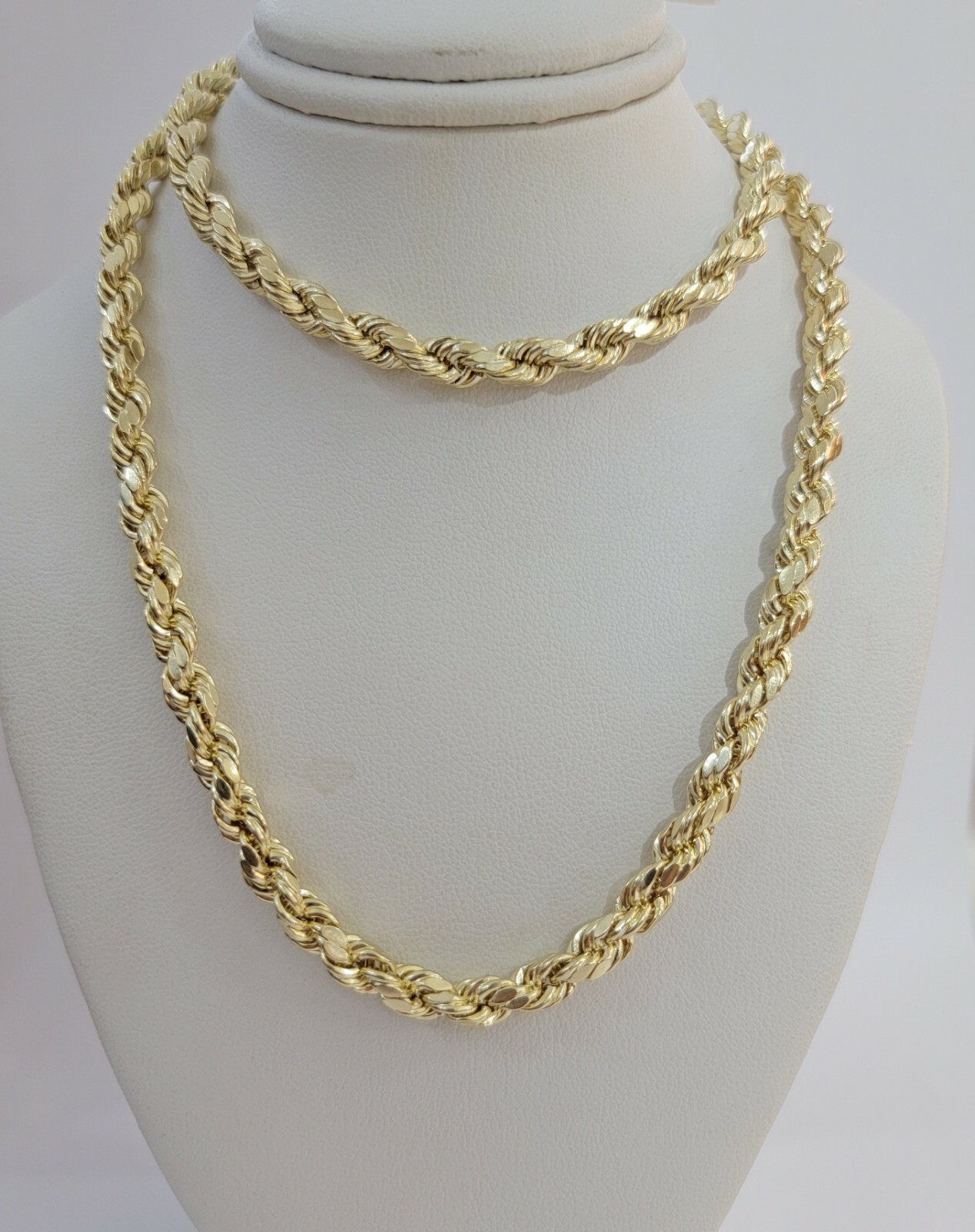 Real 10K Yellow Gold Rope Chain Mens Necklace 6mm Diamond Cut 18-30in Mens 10kt