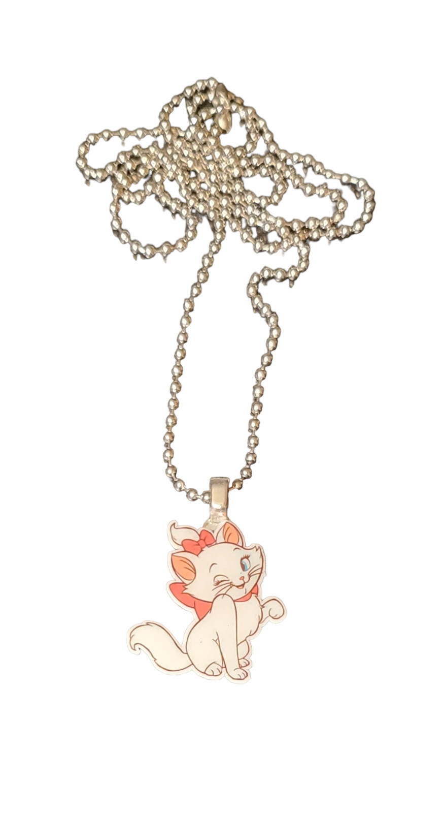 Acrylic Resin Epoxy White Cat Necklace w/ Bead Chain – New