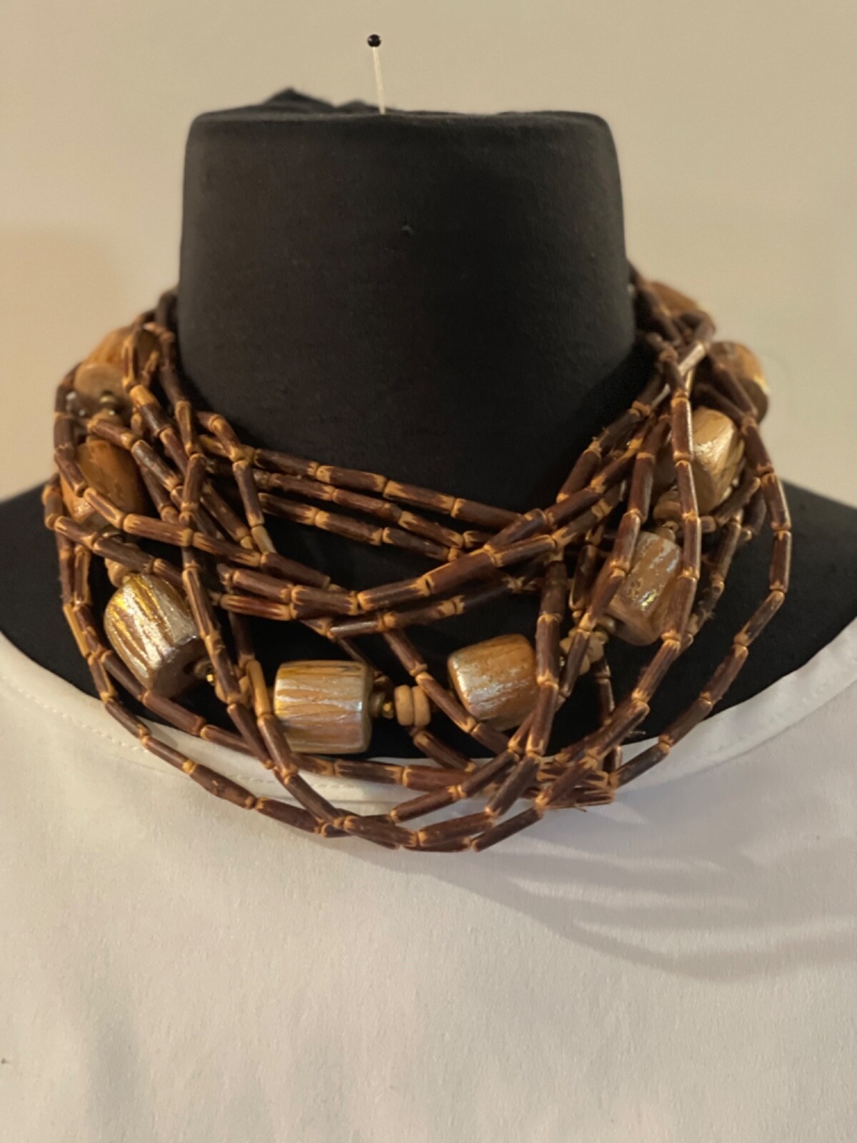 Versona Bamboo Brown And Gold Multi Strand Necklace 17”