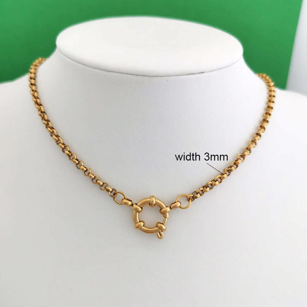 Sailor Clasp Necklace Paperclip Chain Stainless Steel Gold Color Women Jewelry