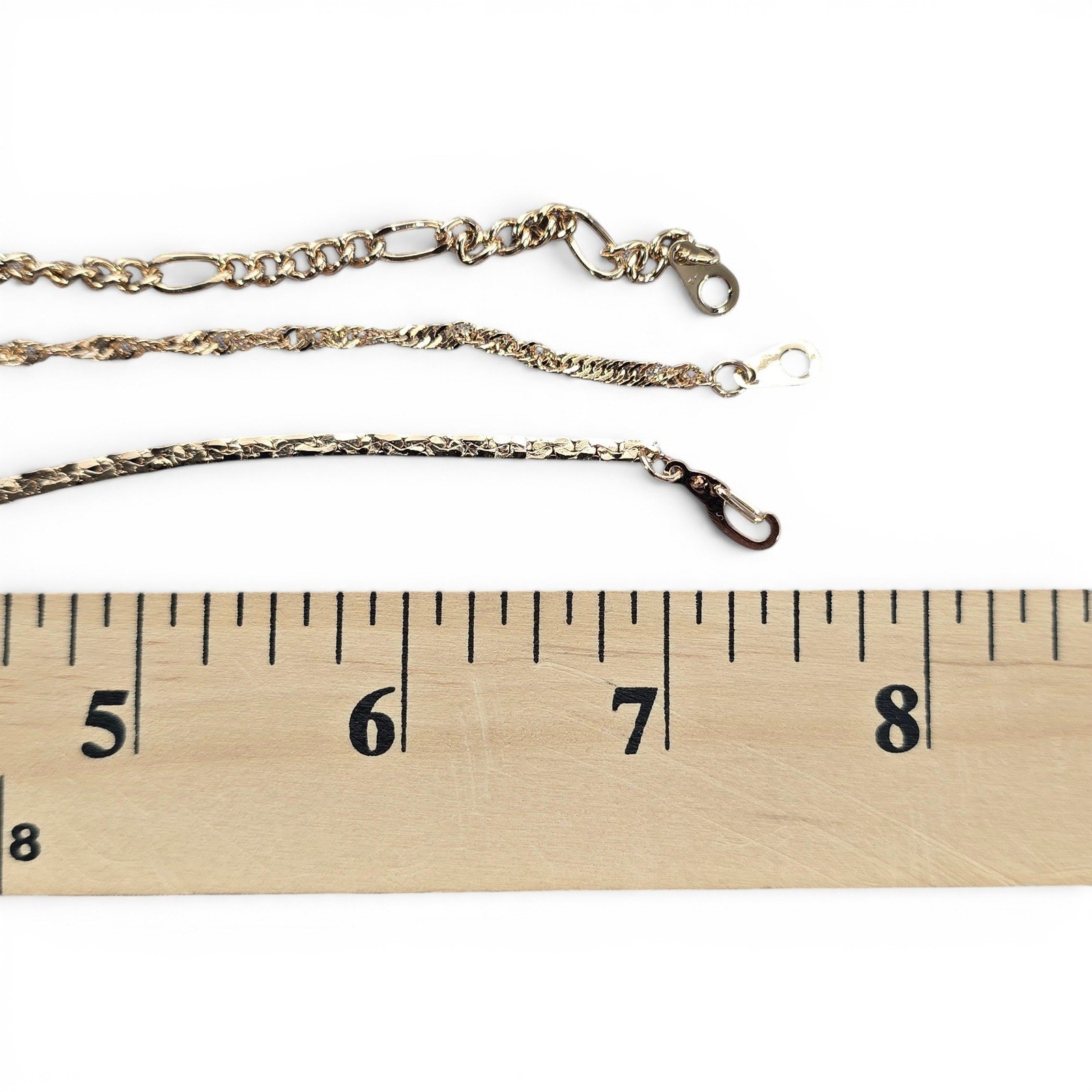 Gold Tone Jewelry Lot 7pc Herringbone Figaro Rope Chain Necklaces Bracelets NEW