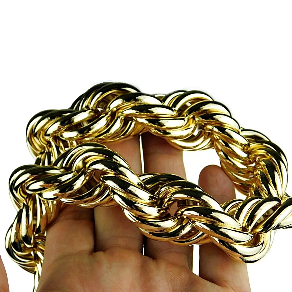 Huge Mens 14k Gold Plated Chain Hollow Rope Dookie 25MM x 30″ Hip Hop Necklace