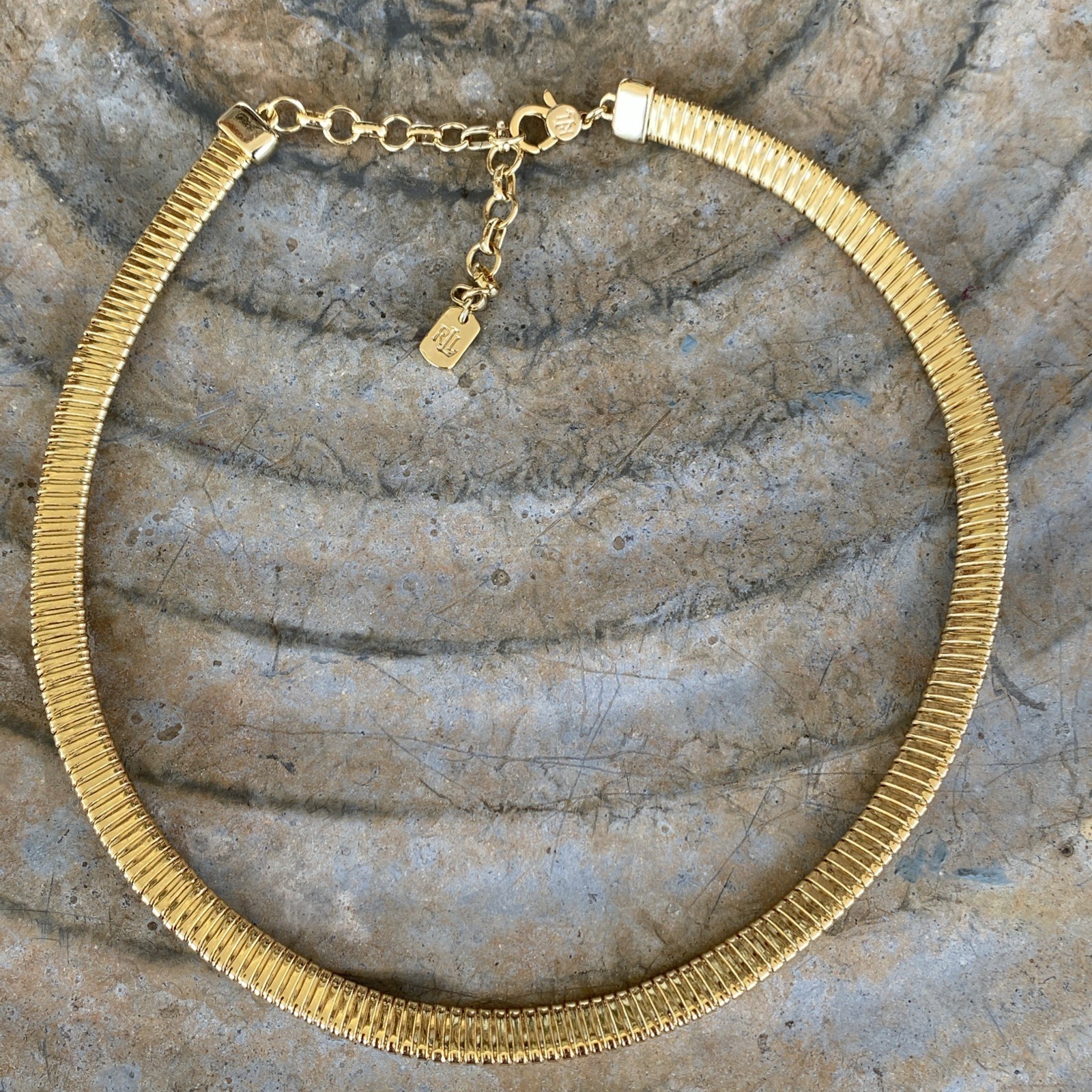 LRL Lauren Ralph Gold Tone Tubogas Omega Collar Choker Band Necklace
