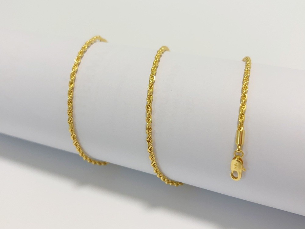 18K Yellow Gold Solid 2.5mm Rope Chain Diamond Cut Pendant Necklace 20″ Chain