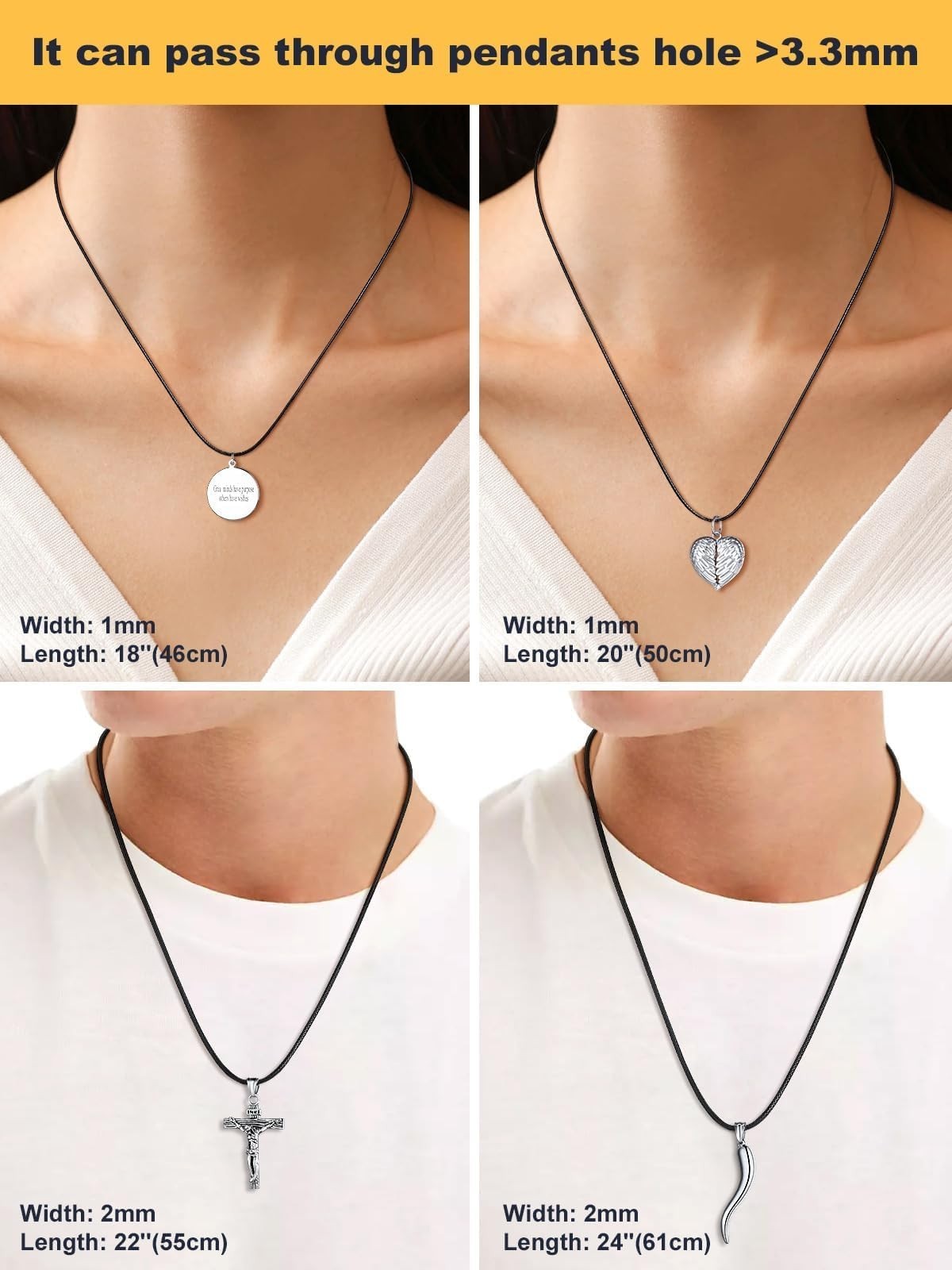 Customizable Leather Necklace Cord with Waterproof Woven Wax Rope Chain, 16″-30