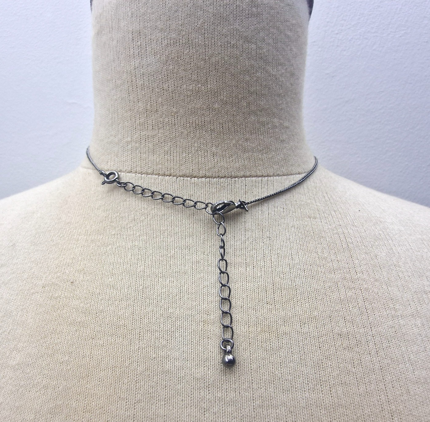 SAC Black Rhinestone Bib Necklace Gunmetal Tone Statement Costume Jewellery