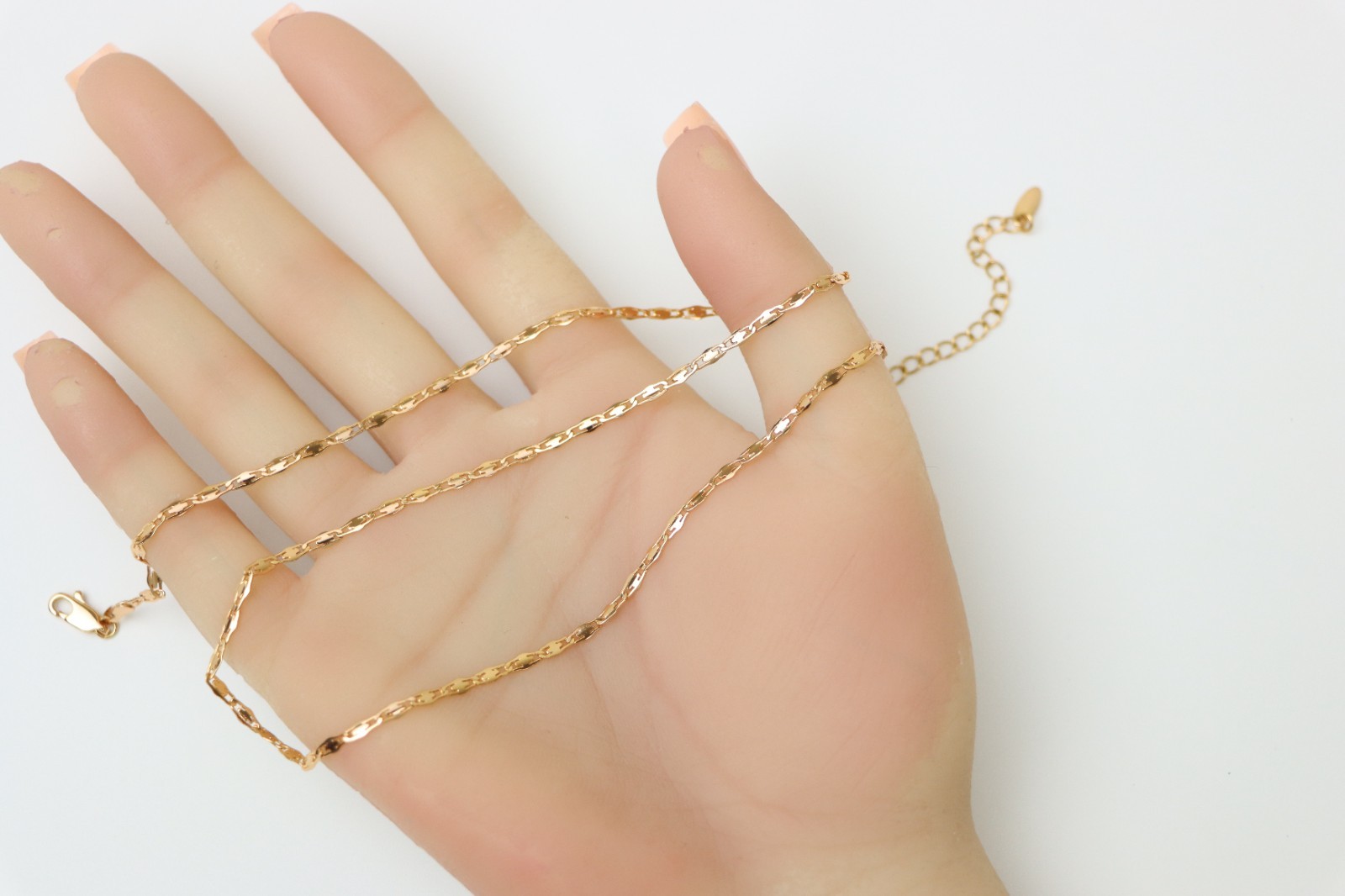 Adjustable Chain, XPNL0188 Shiny Flat Link Rose Gold Necklace,