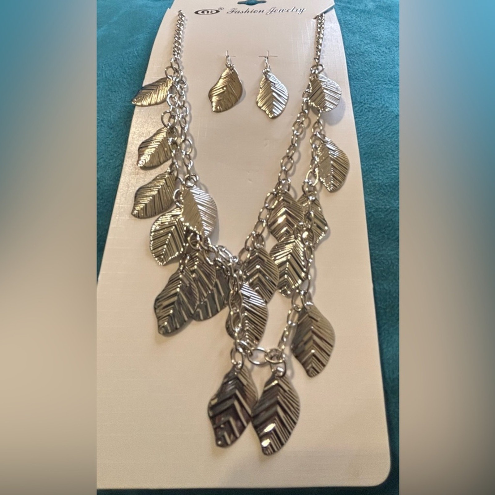 Silver Leaf Necklace and Earring Set