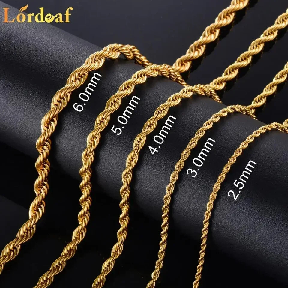 Twist Rope Chain Necklace For Men Women Gold Tone Stainless No Fade Statement