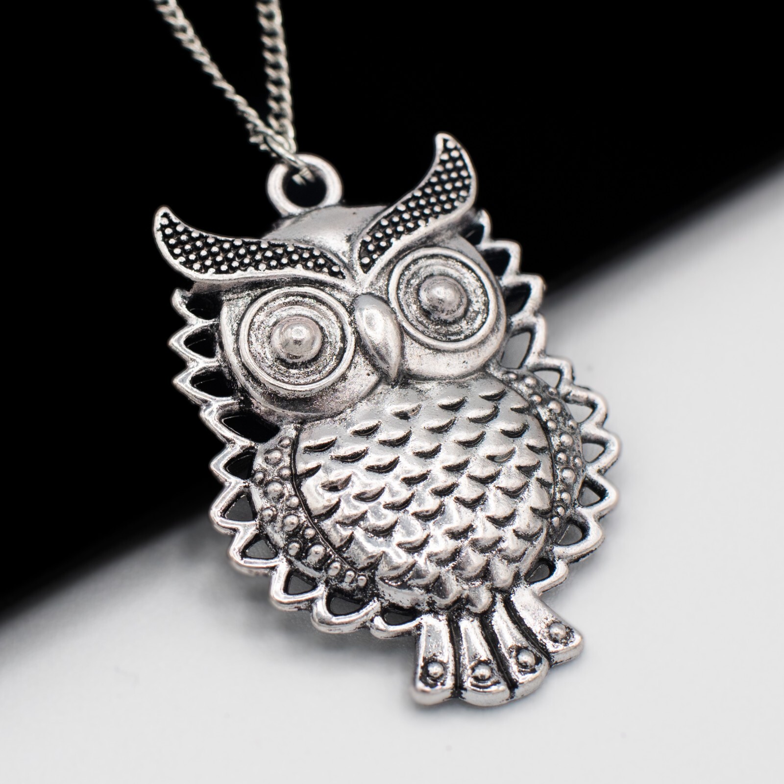 Cute Owl Necklace Silver Color Pendant – Silver Chain, Barn, Barred, Snow Owl
