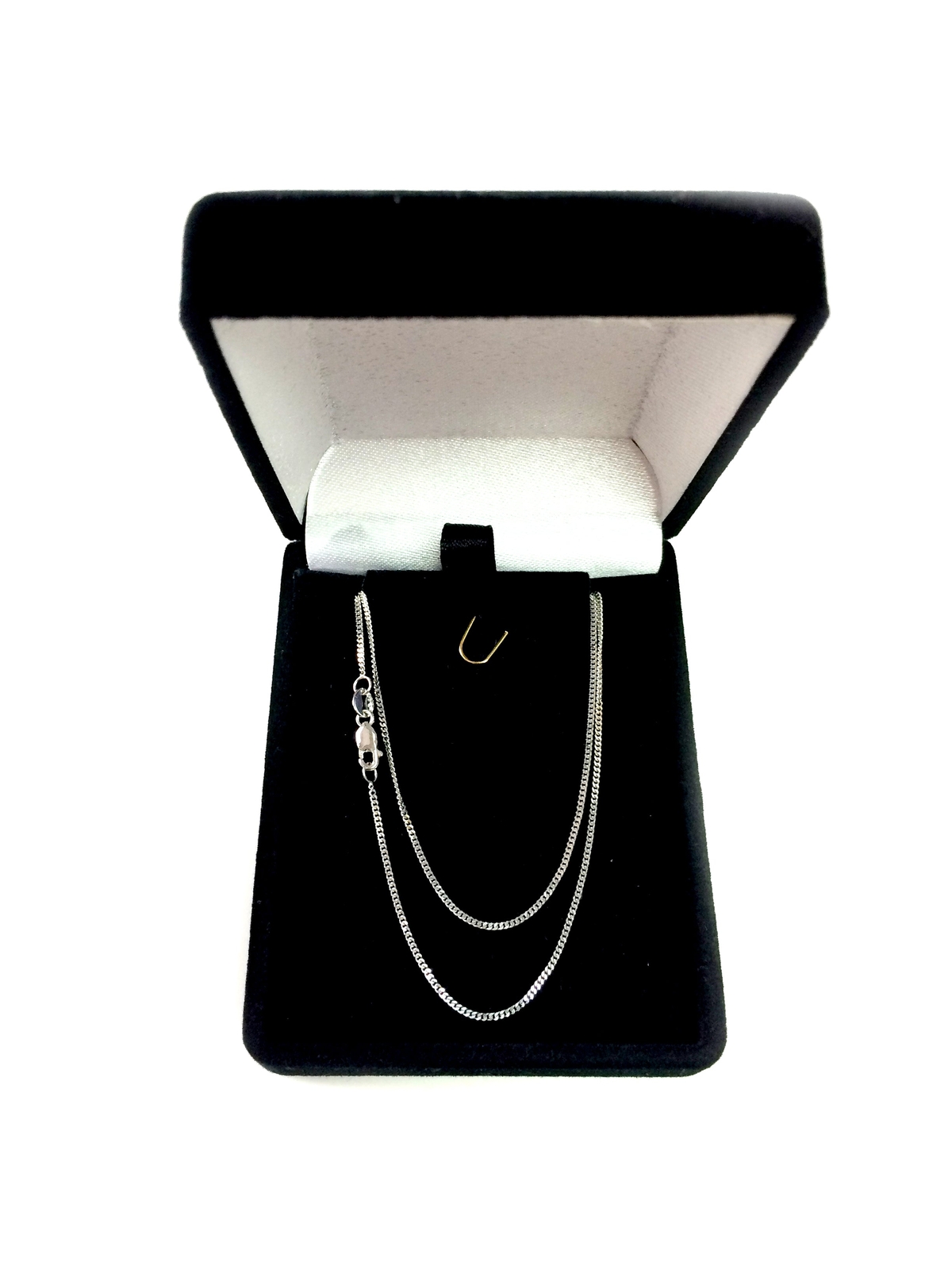 10k White Real Gold Gourmette Chain Necklace, 1.0mm, 16″