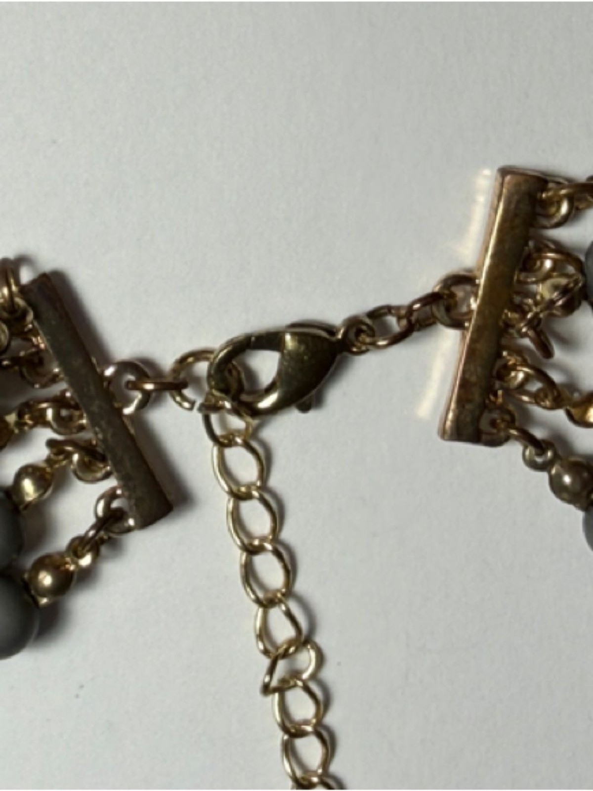 Boho Chunky Layered Gray Bead Statement Necklace W/ Gold Accents