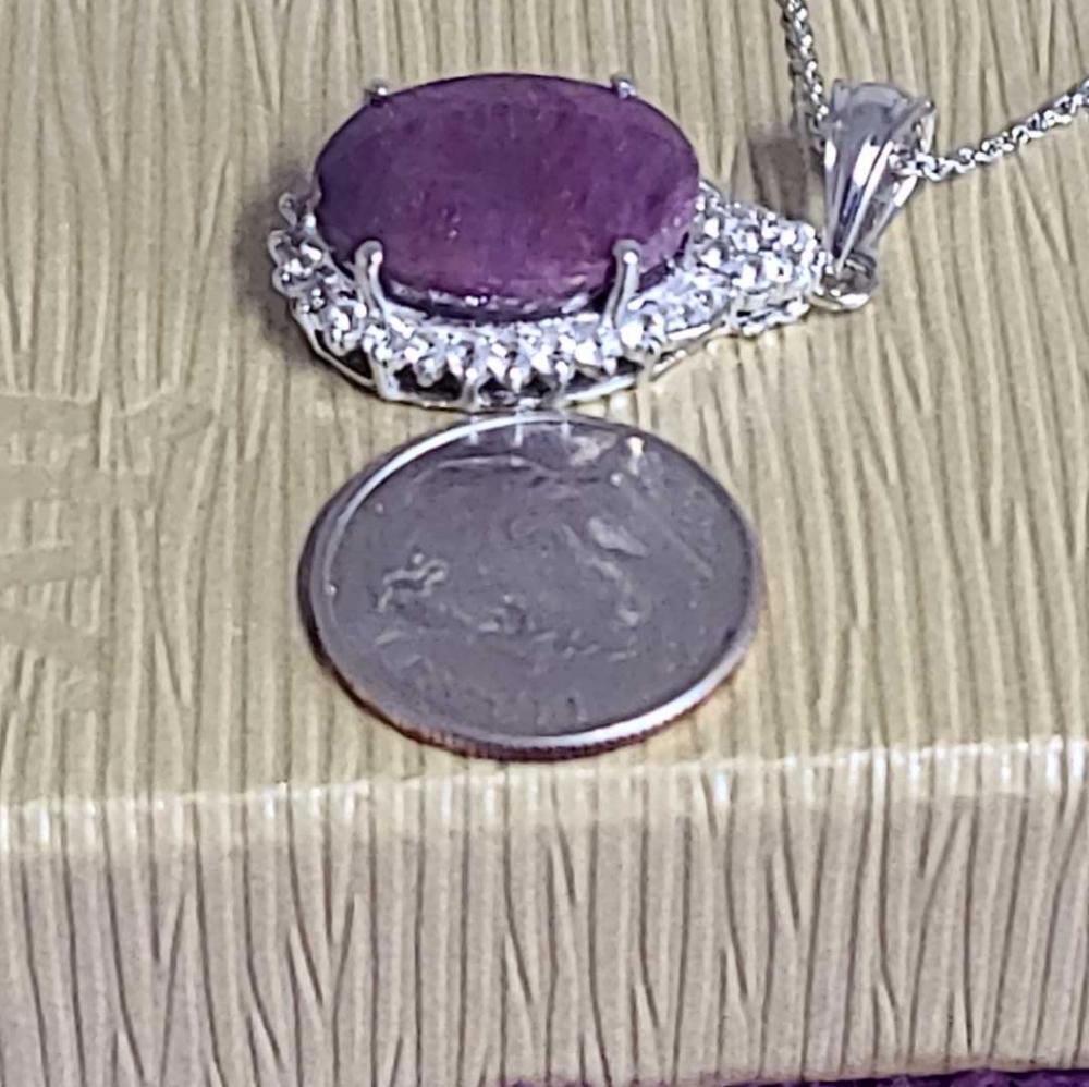 Lab Created Ruby White Topaz Gemstone Sterling Silver Pendant, NEW!