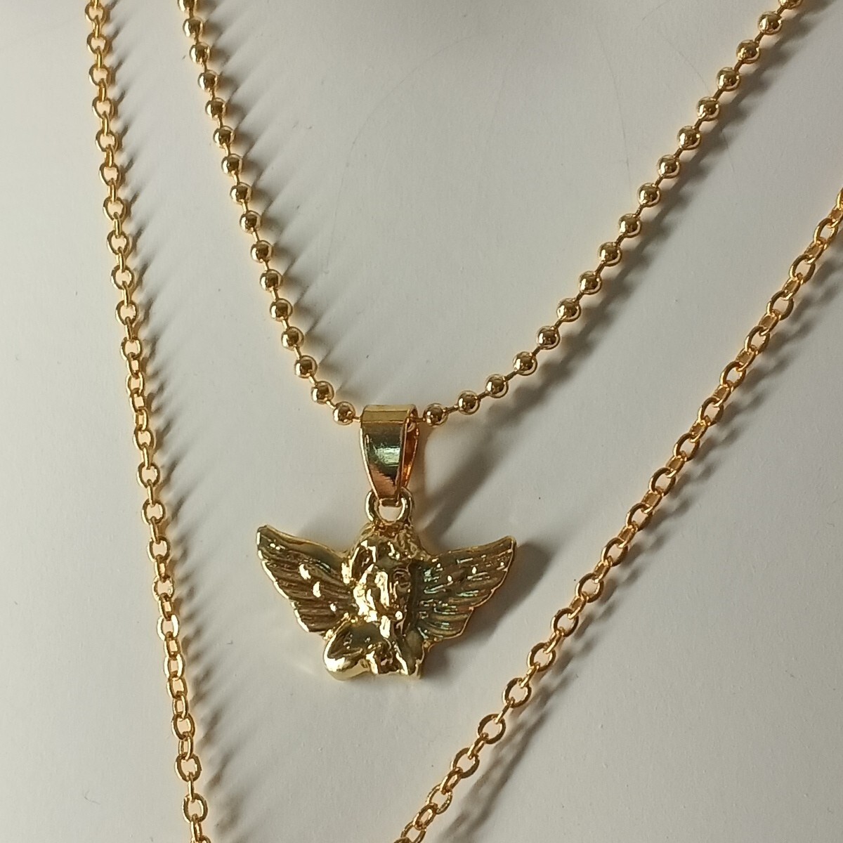 Rose Angel Women’s Stack Pendant Necklace One Size Brass Plated Gold Color