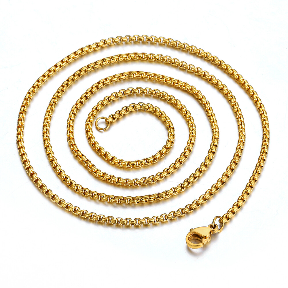 2mm 16″-30″ Box Link Gold Plated Stainless Steel Chain Necklace Men Women Unisex