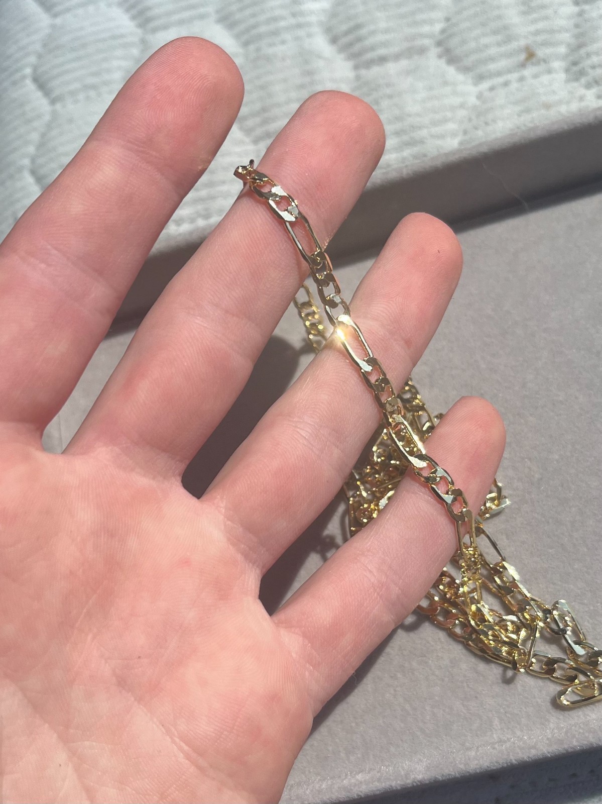 Genuine 1/20 14K Yellow Gold Figaro Flat Chain Necklace-NO TARIFF FOR U.S. BUYER