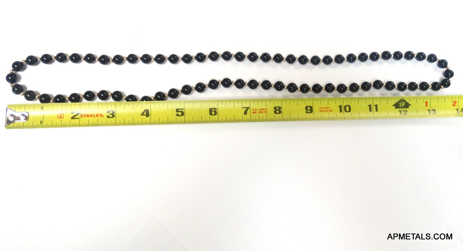 Vintage GENUINE BLACK ONYX 14k BEADS 30 in. Opera Length 8mm onyx 3mm gold bead