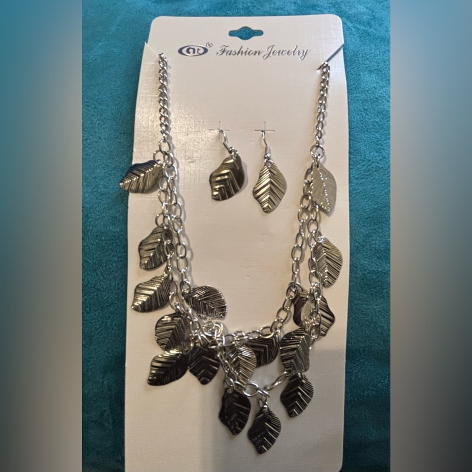 Silver Leaf Necklace and Earring Set