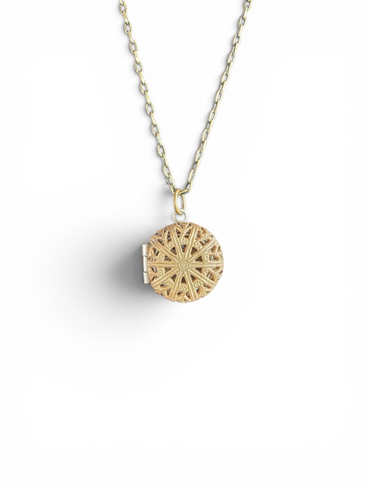 Tiny Vintage Locket Pendant Necklace, Gold & Silver Tone Metal Cable Chain