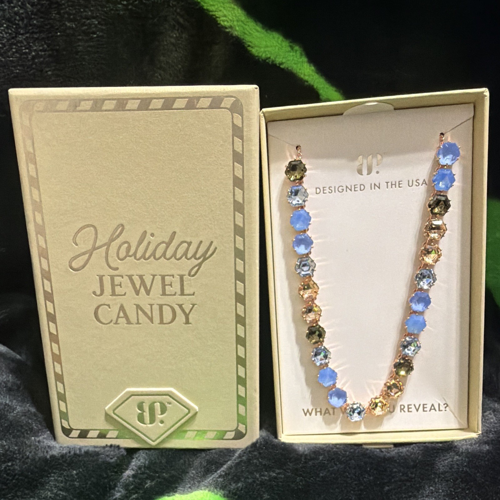 BP Multicolor Crystal Statement Necklace Round Pendant Holiday Jewel Candy