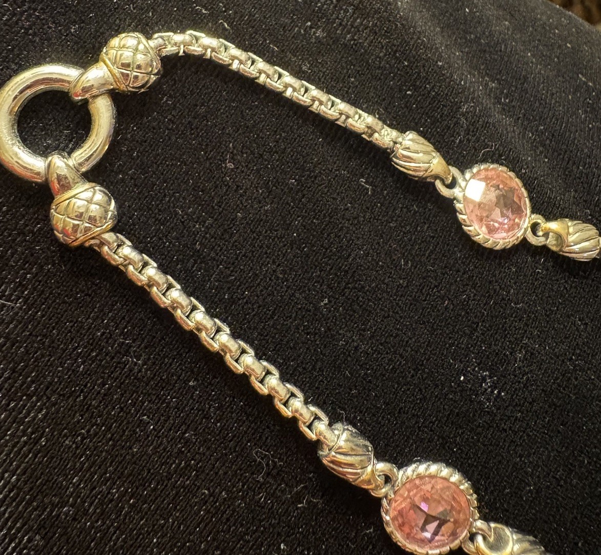 Etruscan Necklace Silver & Gold Plated with 2 Pink Stones & A Magnetic Closure