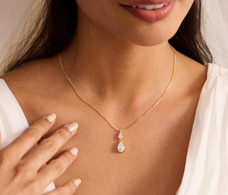 1Ct Pear Cut Simulated Diamond Solitaire Pendant Necklace 14K Yellow Gold Plated